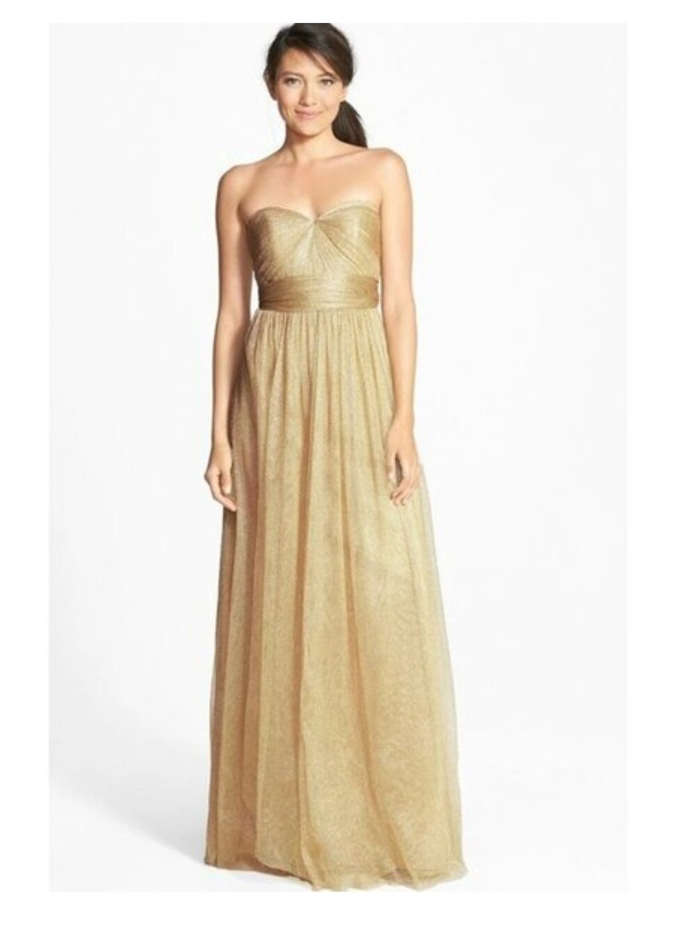 Jenny Yoo Strapless Shimmer Light Gold Dress Reg Size 18/20 (Bridal Size 24)
